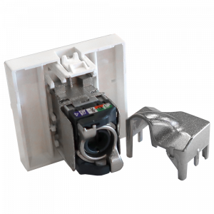 Вставка Mosaic 45x45, RJ-45 STP, кат.5e, со шторкой и увеличенным окном маркировки, белая